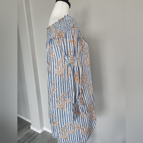 Maverick The Collection Off Shoulder Tunic Dress Ruffle Striped Floral Size S - Picture 4 of 13
